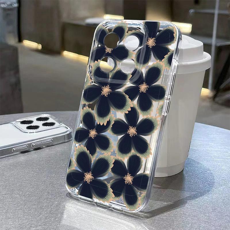 Black Rose Floral Pattern Case For Xiaomi Redmi Note 15 Pro 4G Funda Redmi Note 14 13 Pro 5G Clear TPU Silicone Soft Cover