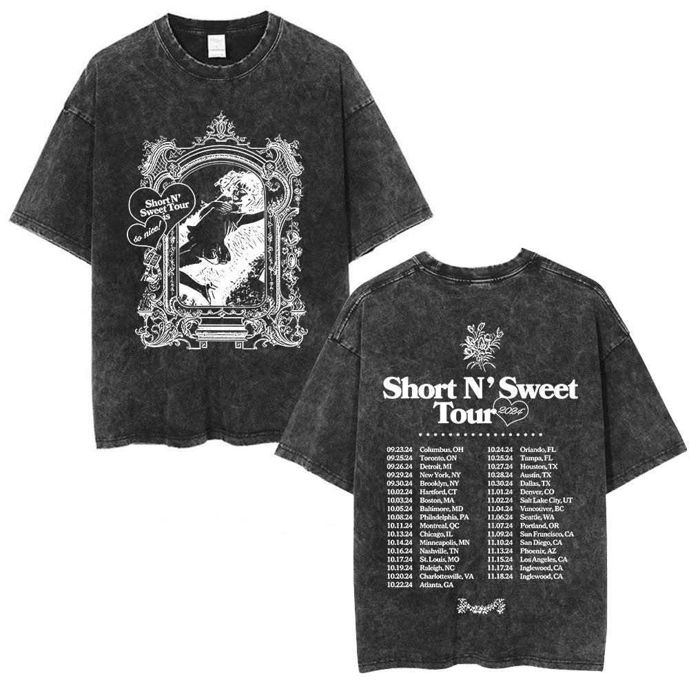 Sabrina Carpenter Short N Sweet Tour Washed Graphic Tshirt Men Women Summer Cotton Casual Oversized Short Sleeve T Shirts Tops