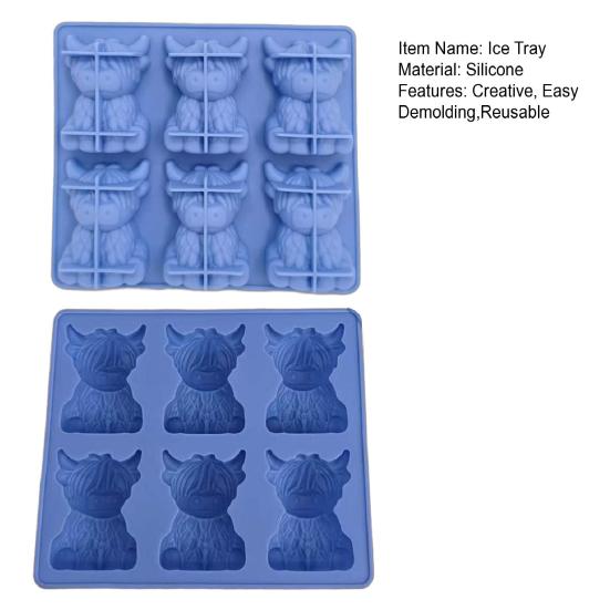 Mini Forma de Gelo de Vaca das Terras Altas Bandeja de Gelo de Silicone Flexível de Grau Alimentício Fácil de Desenformar Reutilizável Fabricante de Cubos de Gelo em Forma de Vaca 3D para Whiskey Cocktails