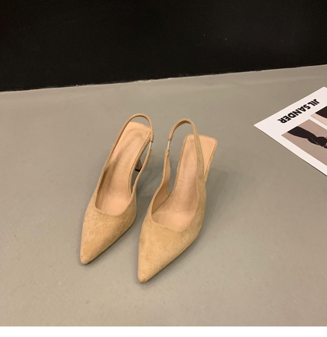 

Нишевые французские туфли на высоком каблуке, черные сандалии с головкой сумки, туфельки феи, новые весна-лето 2025, остроносые темпераментные одинарные туфли 40 абрикосовый