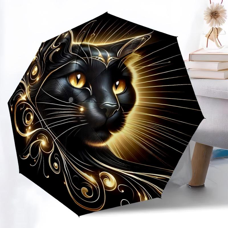 1pc Black Cat Artwork Folding Umbrella, Durable, Suitable for Outdoor Activities or Rain, Suitable for Commuting Yy251027111