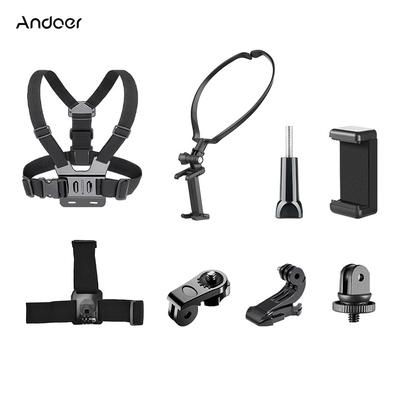 Andoer Sportkamera-Zubehörset, Brustgurthalterung + Kopfgurt + Nackenhalter + Handyhalter für