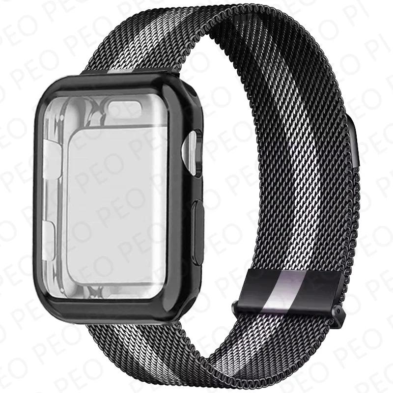 Case+Milanese Loop For Apple Watch Band 44mm 38mm-42mm-40mm Metal Magnetic bands iwatch Series 9 8 7 6 5 4 3 SE 45mm 41mm Strap