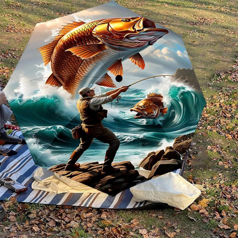 1PC Fisherman Giant Fish Automatic Open/Close Umbrella with Windproof, 8-Rib Sturdy Canopy, Durable Ribs, Fashionable Design, Outdoor Accessory, Fun P