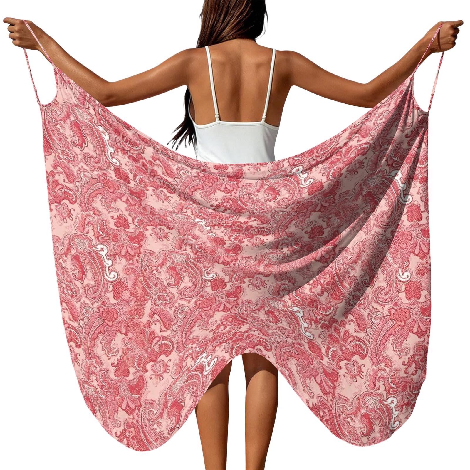 Women s Floral Print Beach Cover Up Dress Cross Shoulder Strap Wrap Beachwear Lightweight Summer Sarong Swimwear Overlay S