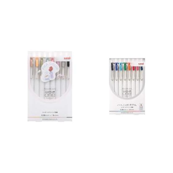 Mitsubishi Pencil Uni-ball One Gel Pen 0.38 Fika Color 8-Color Set UMNS38FC8C + Uni-ball One Gel Pen 0.38 UMNS388C 8-Color Set Each