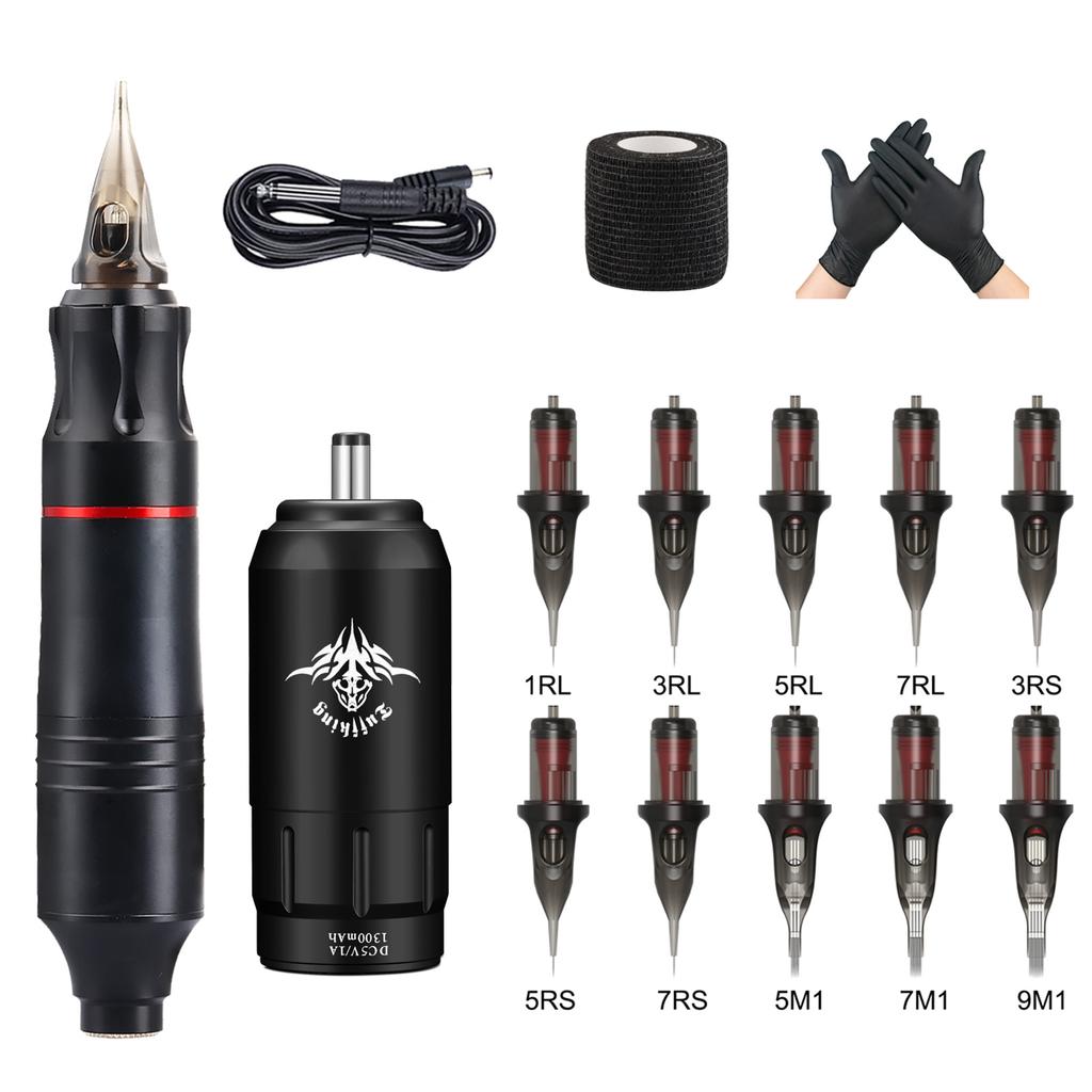 Kabelloses Tattoo-Maschinen-Set, abnehmbares DC-Tattoo-Netzteil, Schnittdraht und Nebel-All-in-One-Maschinenkombination