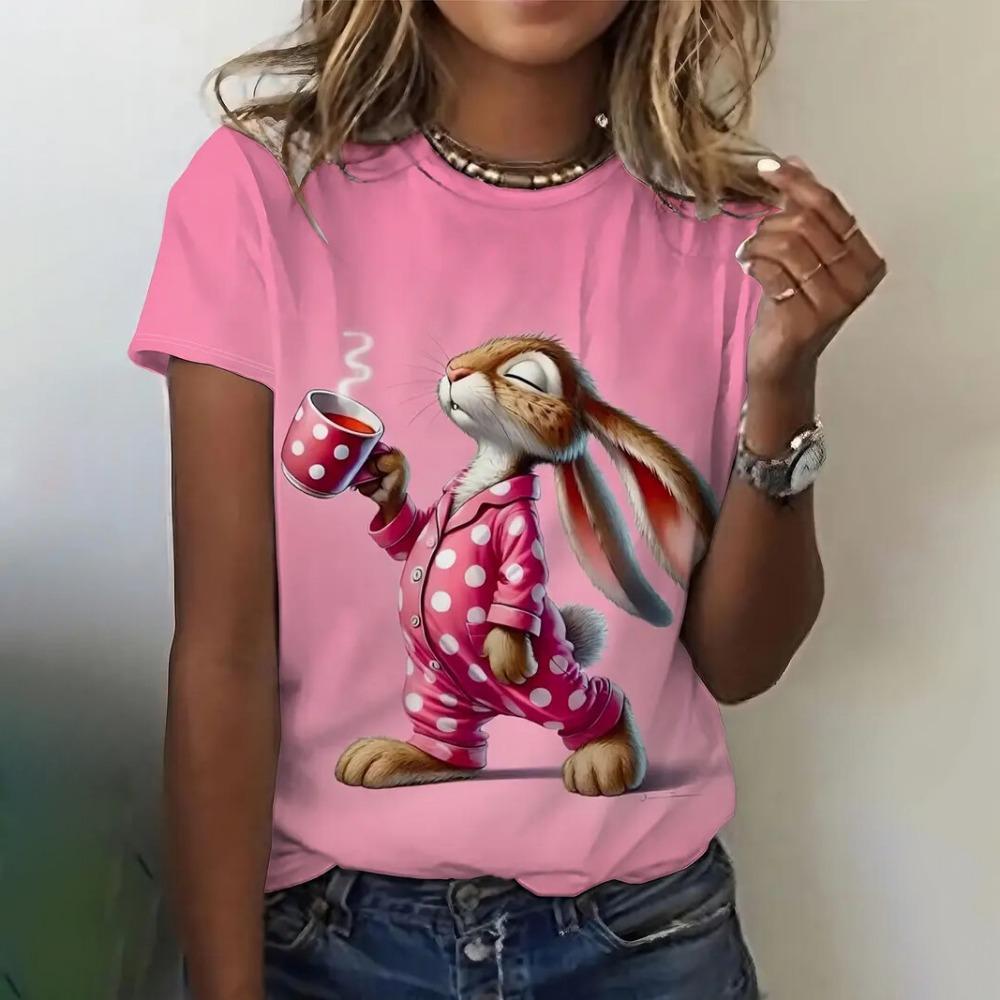 Funny Women's T-Shirts Summer Casual Short Sleeve Crew Neck Tee Fashion Streetwear Female Oversized Clothing Cartoon T-Shirts