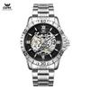 Men's Automatic Mechanical Watch, 44mm Skeleton Hollow Dial Luminous Hands 30M Waterproof Stainless Steel Business Wrist Watch