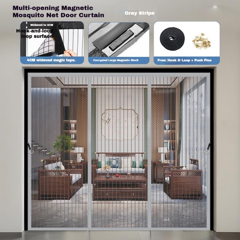 Magnetic Door Screen White Mosquito Net Customized Size Summer Insect Automatic Closing Suitable for Large Sliding Glass