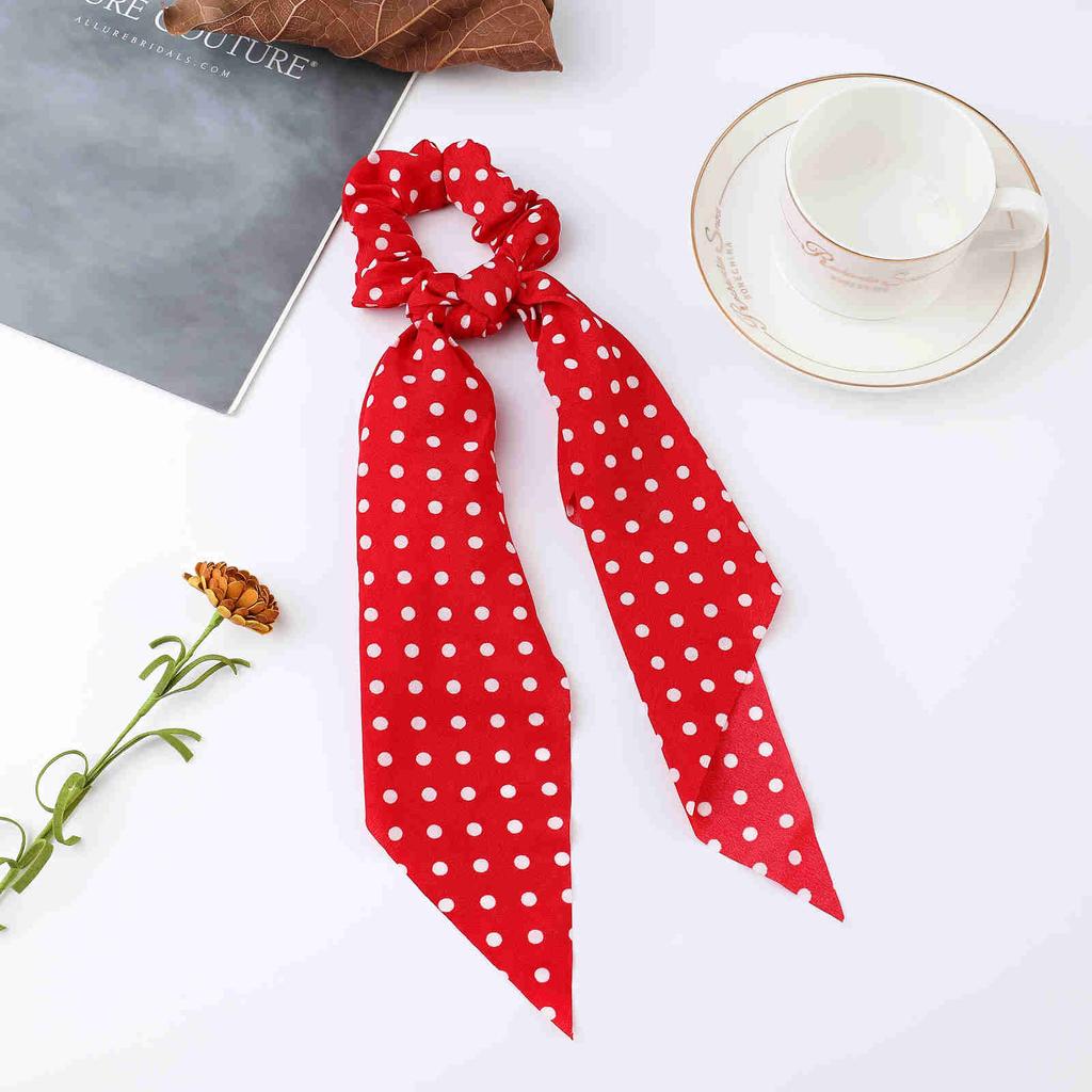 Fashion Dots Scrunchies Long Rope Korean Ties For Women Ponytail Scarf Sweet Elastic Band Hair Accessories
