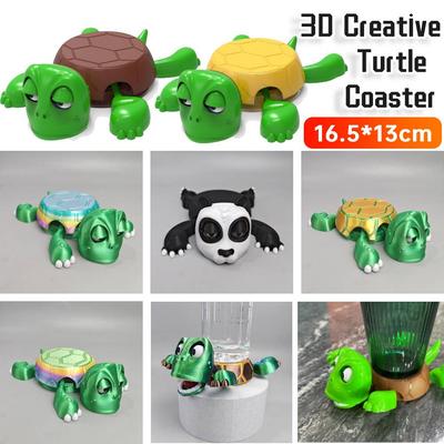 Creative Novelty Turtle Coaster 3D Printing Cup Mat Under Glass  Pad with Funny Expression for Home Kitchen Tea Coffee Utensi