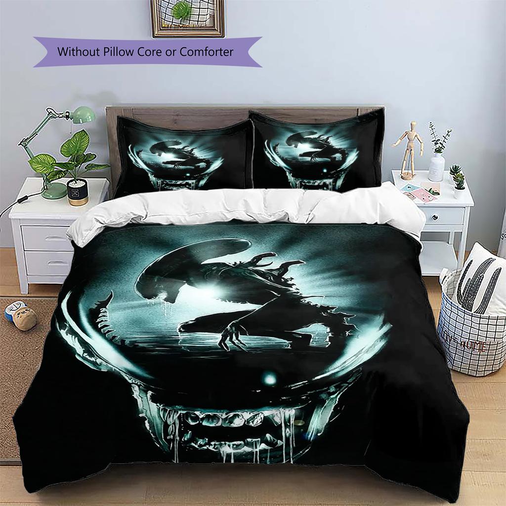 Alien Pattern Bedding,Quilt Set Quilt Cover Pillowcase Home Birthday Gift (1 * Duvet Cover + 2 * Pillowcase, Without Core)