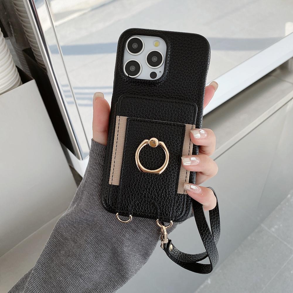 For iPhone 14 Pro Case Card Slots Kickstand PU Leather Back Cover with Ring Holder,Wrist Strap