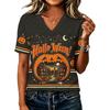 Women's Casual V-Neck Loose Fit Halloween Printed T-Shirt
