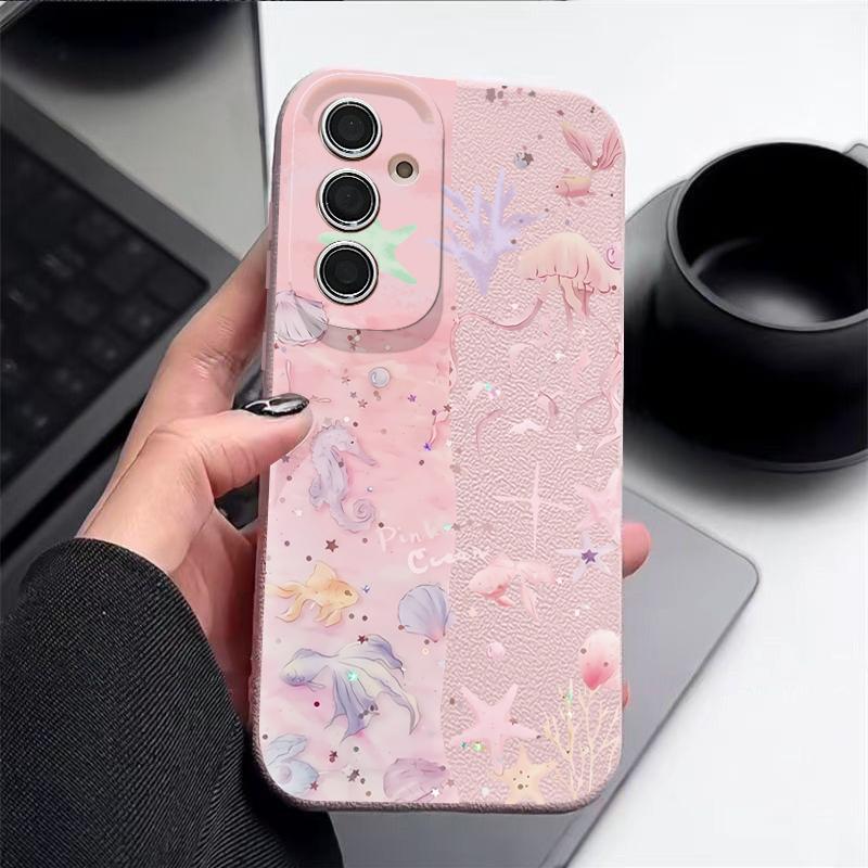 Trendy Ocean Style Whale Pattern Case For Samsung S26 S25 S24 Ultra S23 S22 S21 FE A15 A16 A17 A35 A36 A37 A54 A55 A56 A57 5G Leather Texture Cover