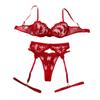 Three-Piece Lace Embroidered Mesh Lingerie Set