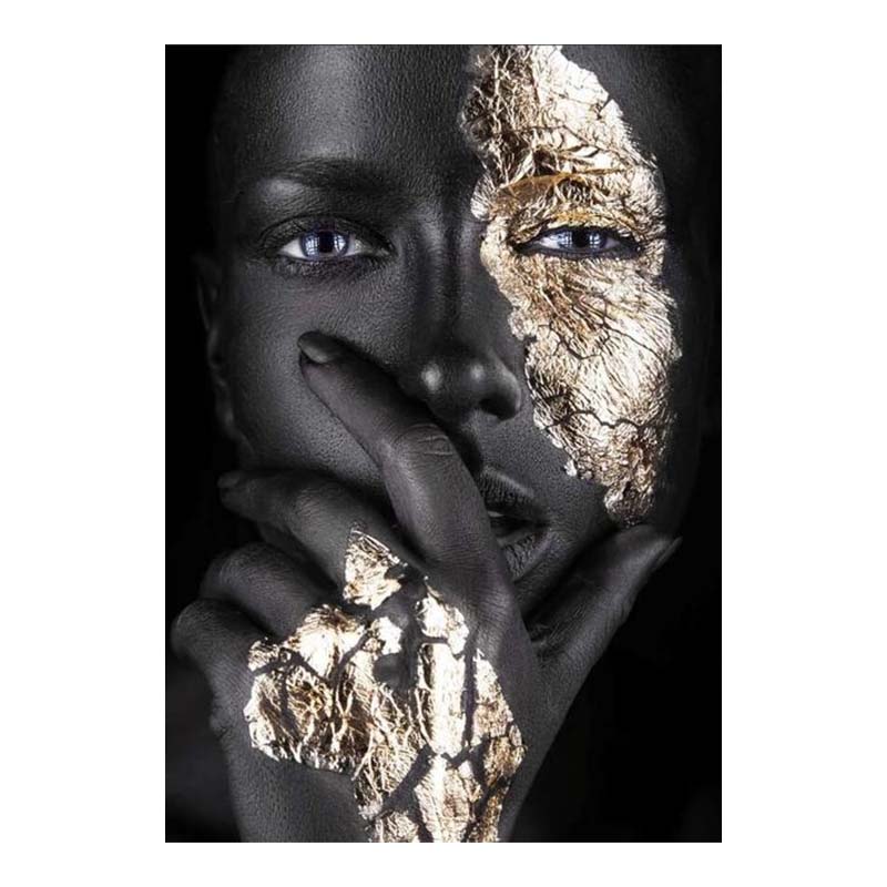 

Африканская женщина, черный и золотой портрет, холст, картины, печать плакатов, настенная художественная картина, домашний декор для гостиной, без рамки 20x30cm