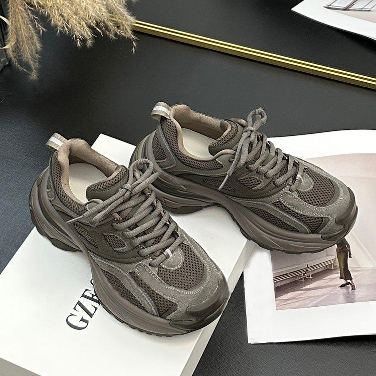 

[Polanrica] Platform Daddy Shoes Girl 2025 Autumn Retro Breathable Versatile Light Casual Breathable Increase 40 хаки