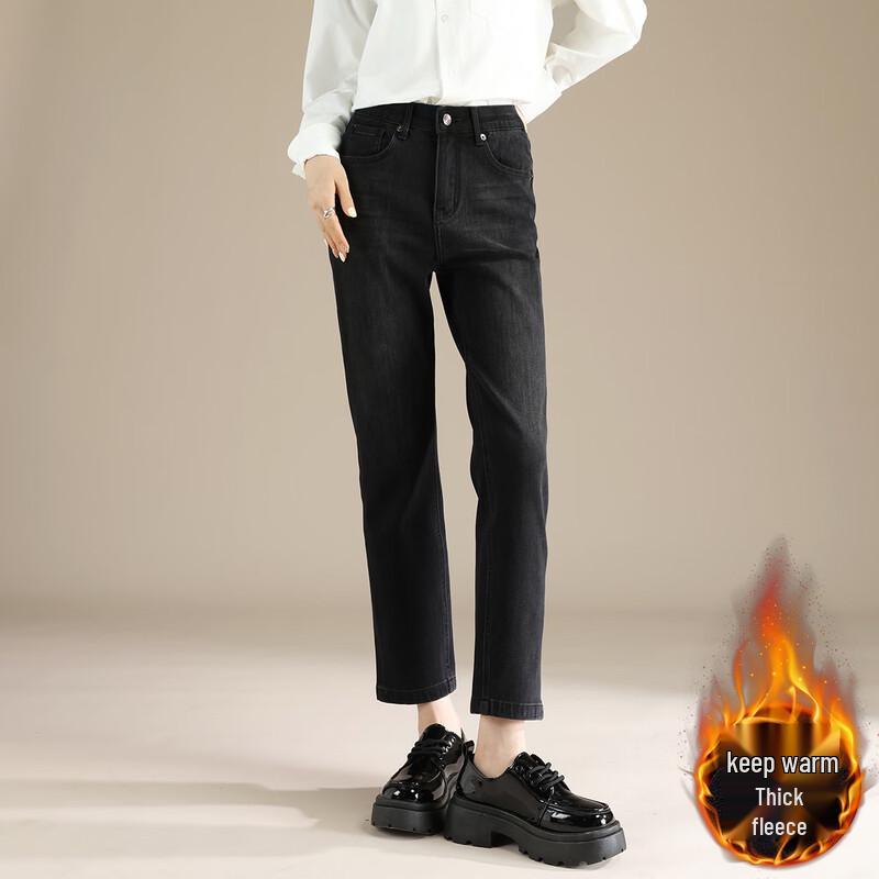 RAIN.CUN Women s Winter Plush-Lined Straight-Leg Jeans 31
