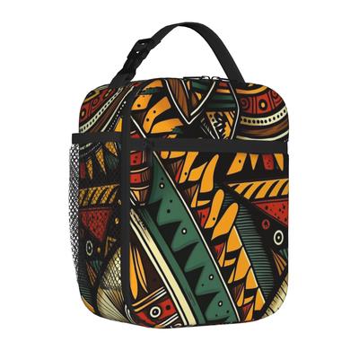 Insulated Lunch Tote Bag African Ethnic Tribal Ankara Unique Ethno Thermal Cooler Lunch Storage Food Box Multifunction Outdoor