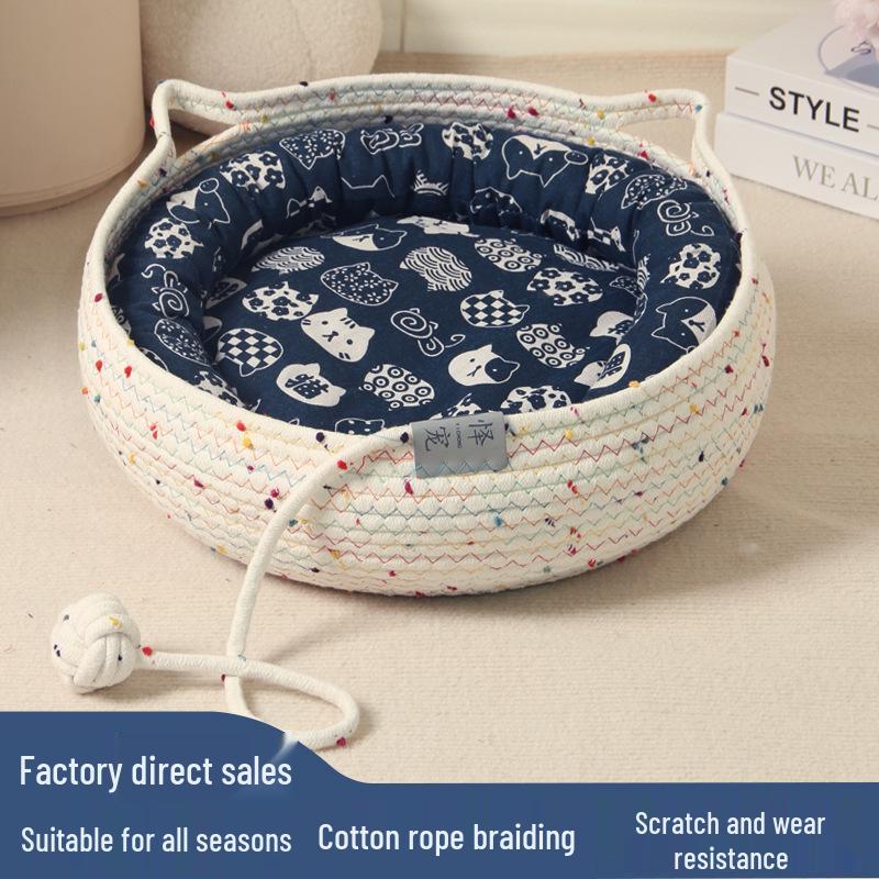 Four Seasons Washable Cotton Rope Cat Nest with Scratch Mat
