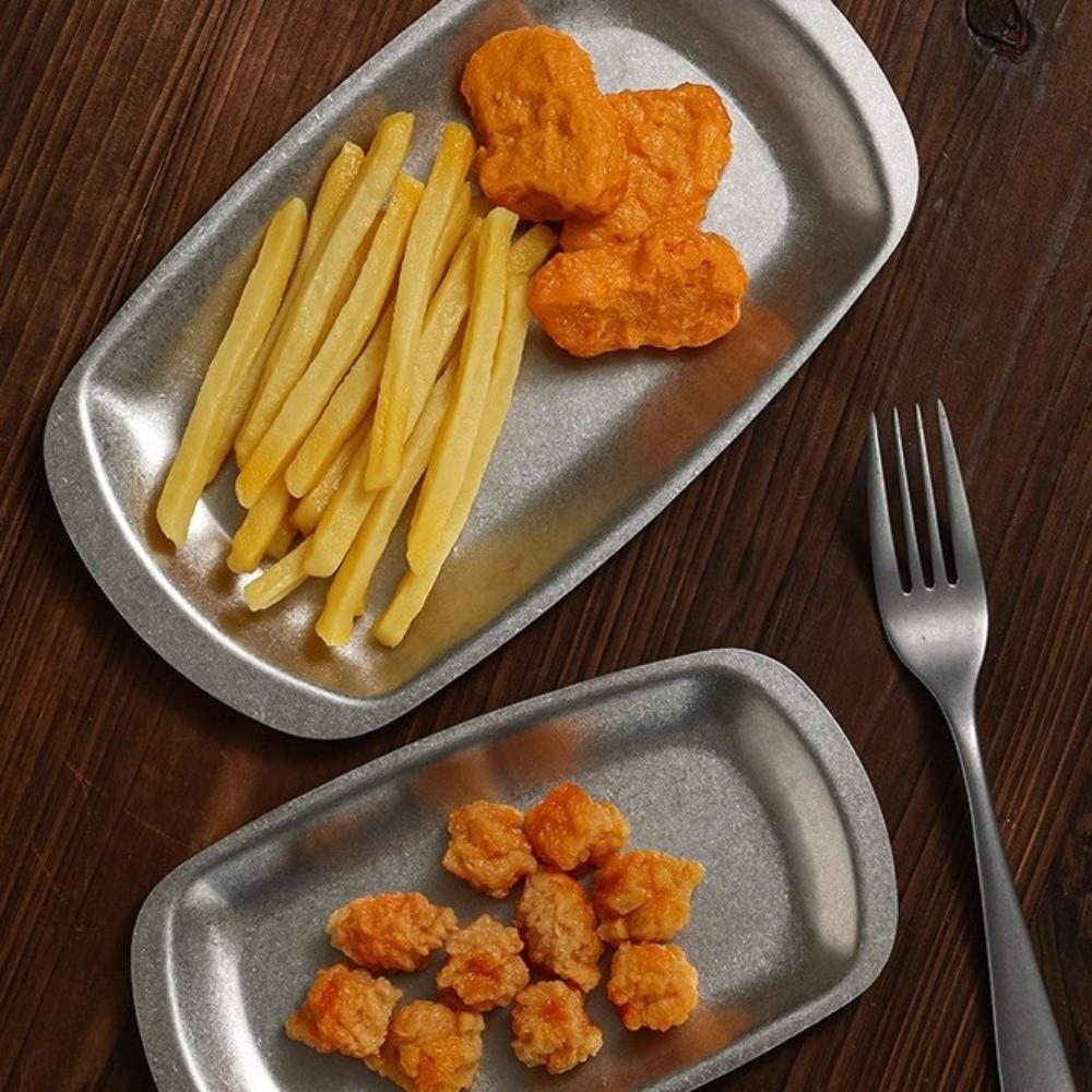 Retro Style Dinner Plate Stainless Steel Serving Tray Dessert Snack Plate  Picnic Camping