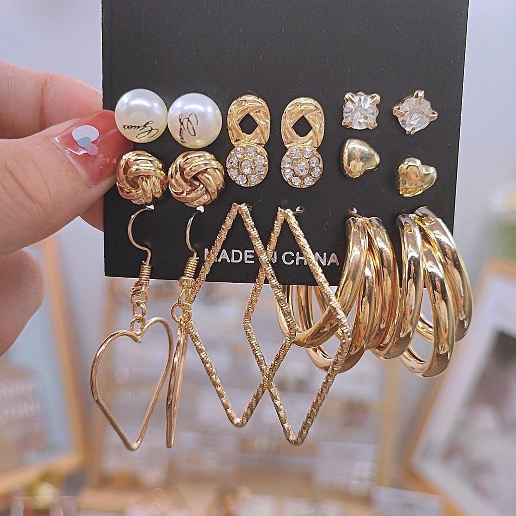 Gold-Pearl Punk Hoop Earrings Set for Women