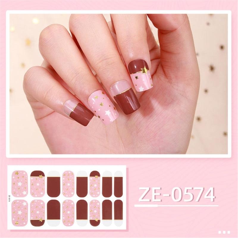 Nail Polish Sticker Self-Adhesive Nail Sticker Manicure Sticker Full Nail Wraps Waterproof Nail Strips with Nail File