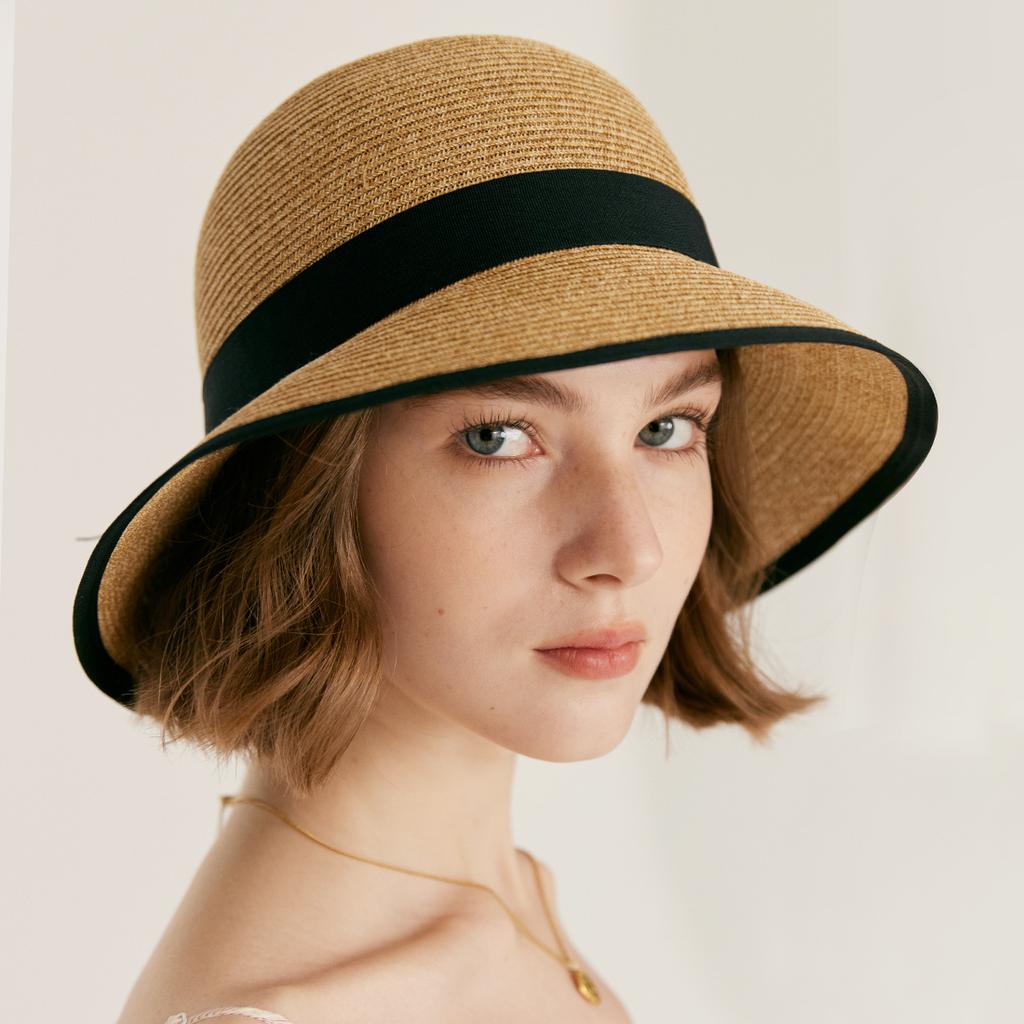 Chapéu de Sol Feminino USPOP Verão Novo Elegante com Laço Dobrável Proteção Solar Chapéu de Palha com Fenda Traseira Design de Aba Larga Chapéu de Sol de Praia