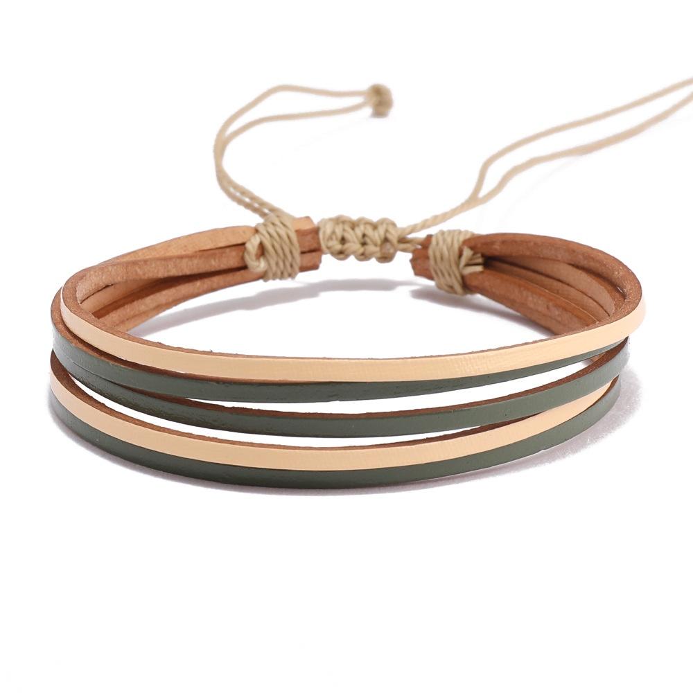 Colorful Leather Multi-strand Bracelet Handmade Bohemian Style Bracelet For Women Unique Geometric Design