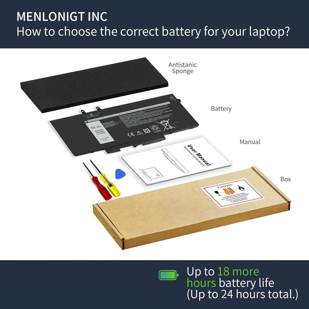 New 68Wh 3HWPP Laptop Battery Replacement for Dell Latitude 5410 5401 5510 5501 5511 5411 Precision 3541 3551 Inspiron 17 7500/7506 2-in-1 Inspiron