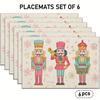 4/6pcs, Christmas Nutcracker Placemats, Colorful Nutcracker Soldiers, Pink And Golden Snowflake Linen Table Mats, Suitable for Holiday Kitchen Table D