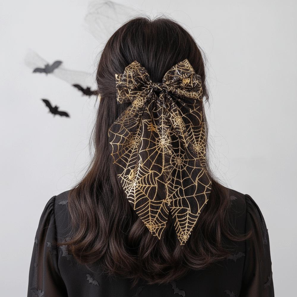 Bronzing Transparent Halloween Bow Hair Clip Mesh Tassel Halloween Hairpin  Festival Daily Wear