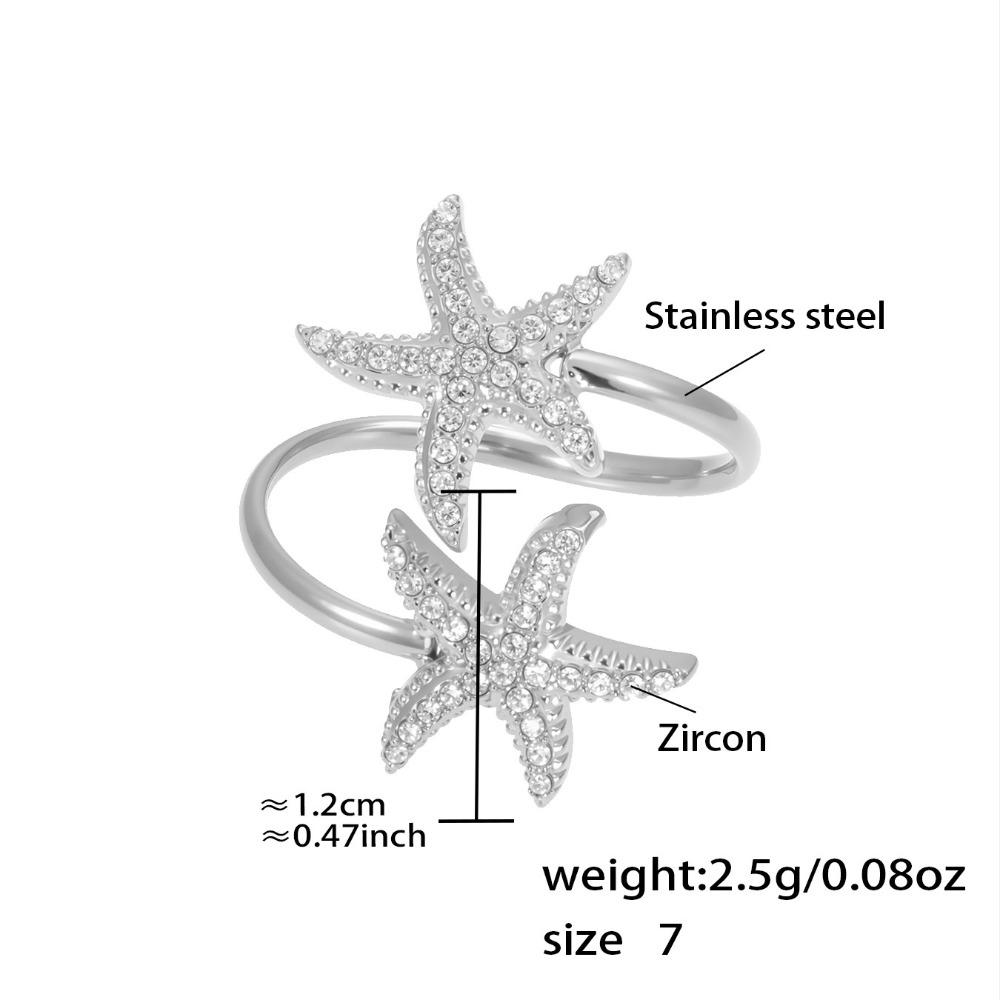 Exquisite Fish Tail Starfish Shell Finger Ring Jewelry Ocean Style Ring Cubic Zirconia Ring  Summer