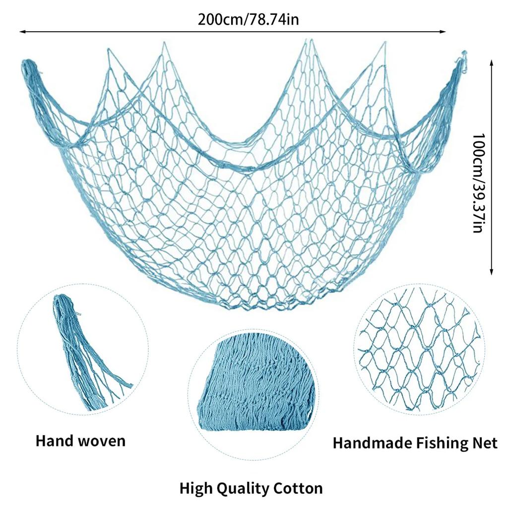 2 Pcs Fish Net Decoration Cotton Ocean Theme Wall Hung Fishing Net Fish Net Party Beach Mermaid Party House 39.4 X 78.7 Inches
