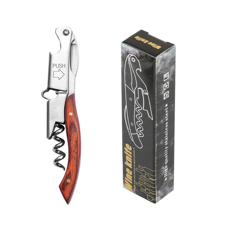 Stainless Steel Corkscrew Wine Key Beer Bottle Opener Foil Cutter Wood Handle Openers Waiters Wine Knife Corkscrews Sommelier