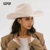 USPOP Chapeau de Cowboy 100% Laine Unisexe Chapeau Feutre à Large Bord Couleur Unie Style Fedora Classique Plusieurs Tailles S–XL Automne Hiver