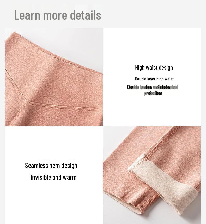 Women's Double Layer High Waist Wool Cashmere Silk Pants - Warm Velvet Lined Base Layer for Autumn