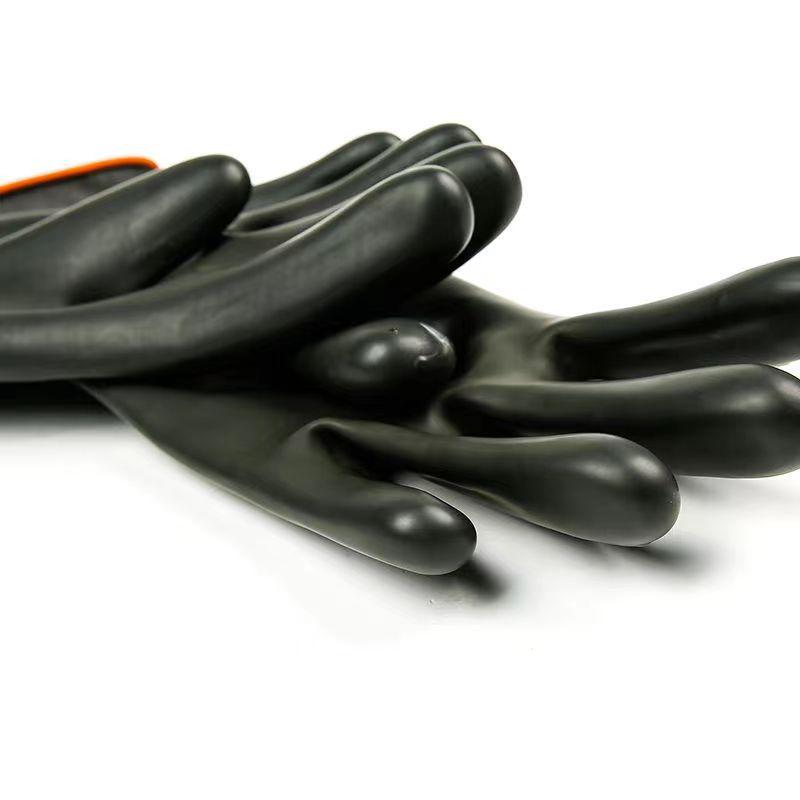 Black Extra Long, Extra Thick Acid & Alkali Resistant Industrial Rubber Gloves - Waterproof & Anti-fouling for Chemical Protection