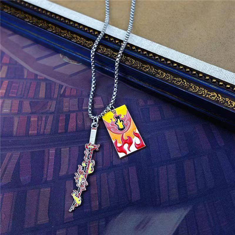 Demon Slayer Kamado Tanjirou Necklace Rengoku Kyoujurou Merchandise Cute Creative Cartoon Figures Fashion Costume Party