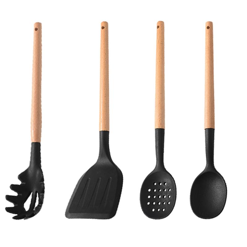 White Silicone Wooden Handle Soup Spoon Spatula Brush Scraper Pasta Egg Beater Non-stick Kitchen Cooking Tools Kitchenware