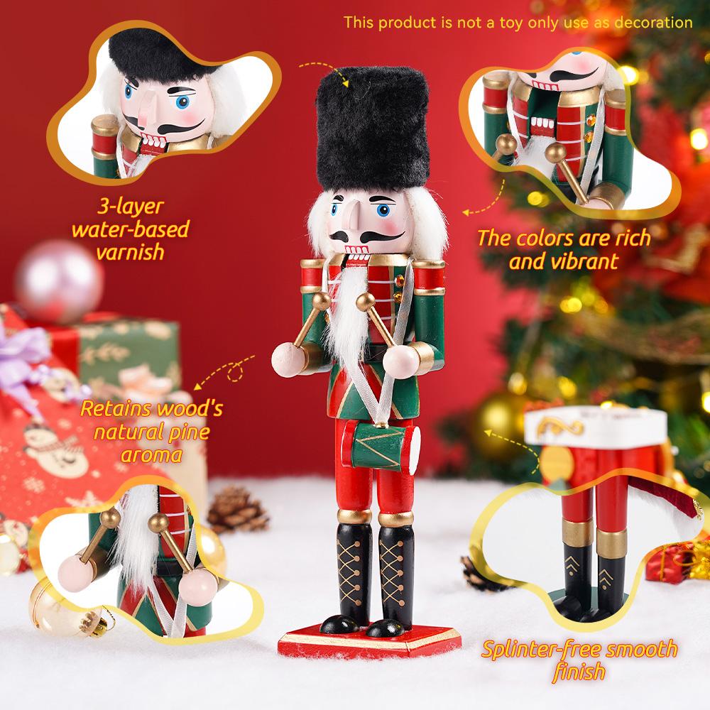 30cm Wooden Nutcracker Ornament Soldier Figurement Handcraft Doll Toy Home Office Table Xmas Decoration Statues Christmas Gift