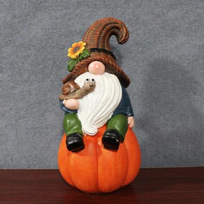Garden Pumpkin Gnome Figurine Snail Resin Statue Sitting Dwarf Elf Holding Sculpture Indoor Outdoor