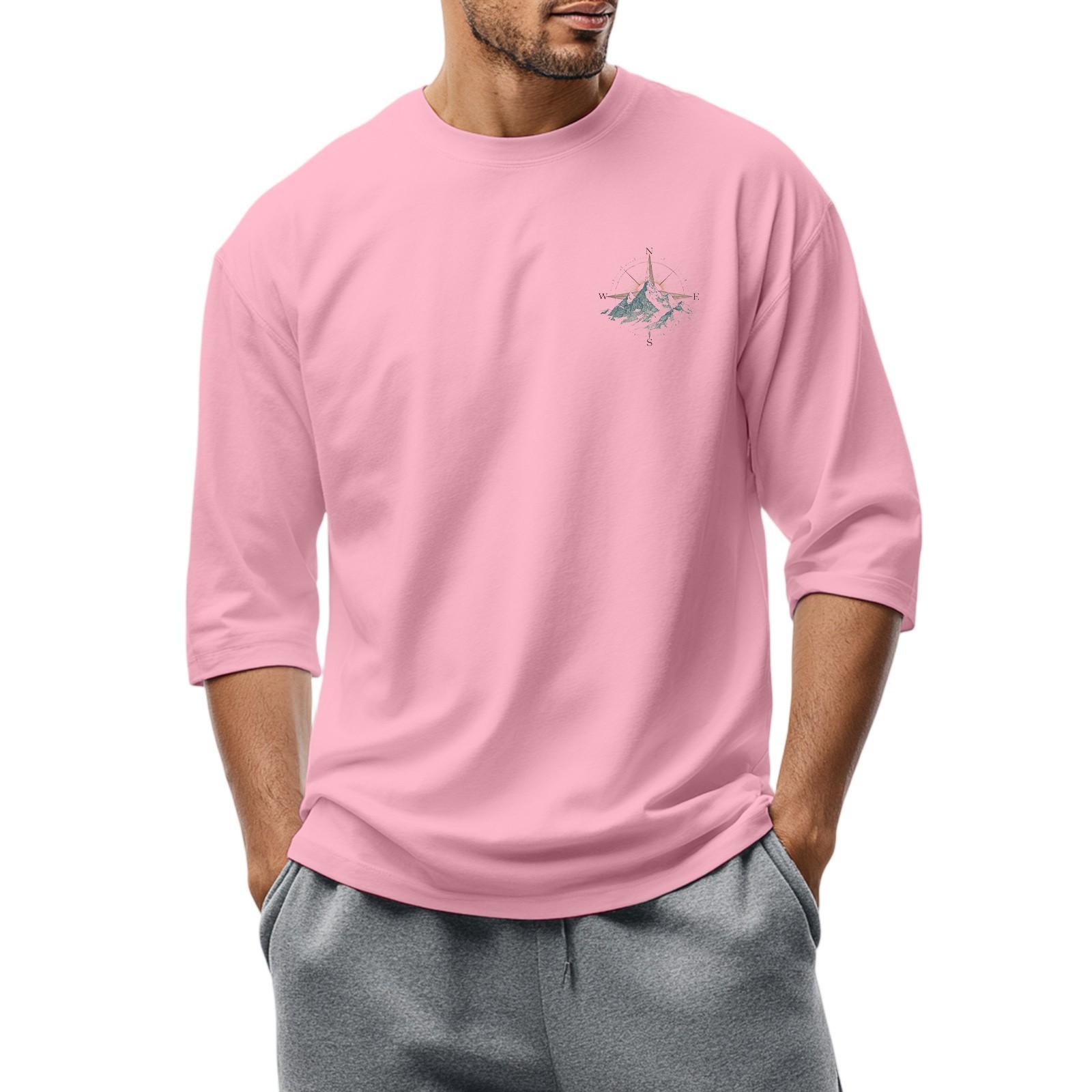 

Men S Round Neck Three-Quarters Sleeve Top Casual Fashion T-Shirt L рожевий