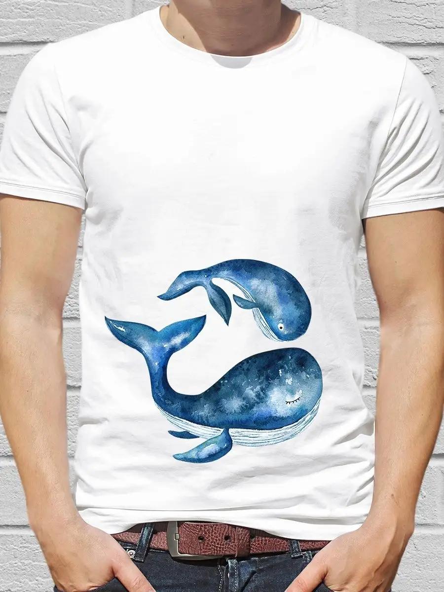 Watercolor whale and moon T-shirt S