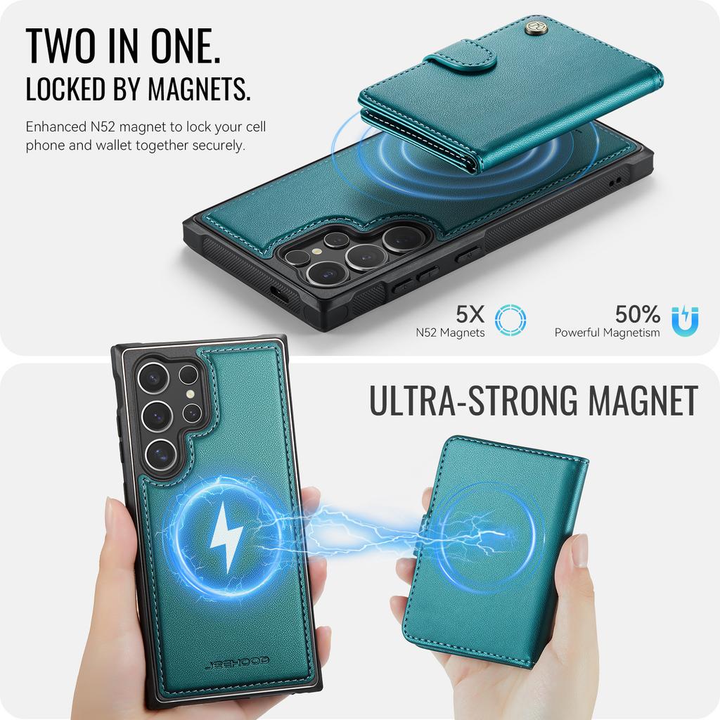 For Samsung Galaxy S25 Ultra Case JEEHOOD J09 RFID Blocking Card Holder Leather Back Phone Cover Magnetic Case