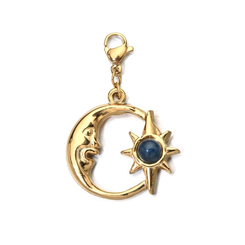 European Retro Sun and Moon Stainless Steel Pendant with Semi-Precious Stone Charm for Women.