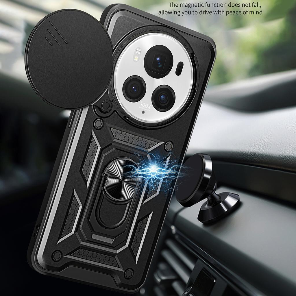 For Honor Magic6 Pro 5G Case Kickstand PC+TPU Phone Cover with Slide Lens Window