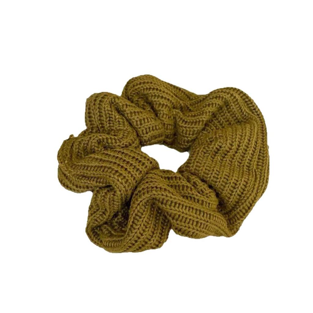 Retro Ethnic Knitted Brown Scrunchie - Versatile Korean Hair Accessory
